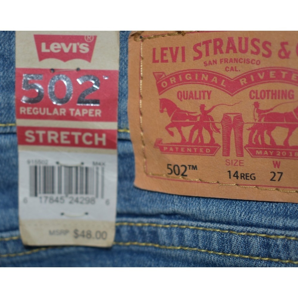 Levi's 502 Taper Stretch Regular Fit Jeans Med. Wash Boy Size 14R 915502 27 X 27 - Picture 5 of 16
